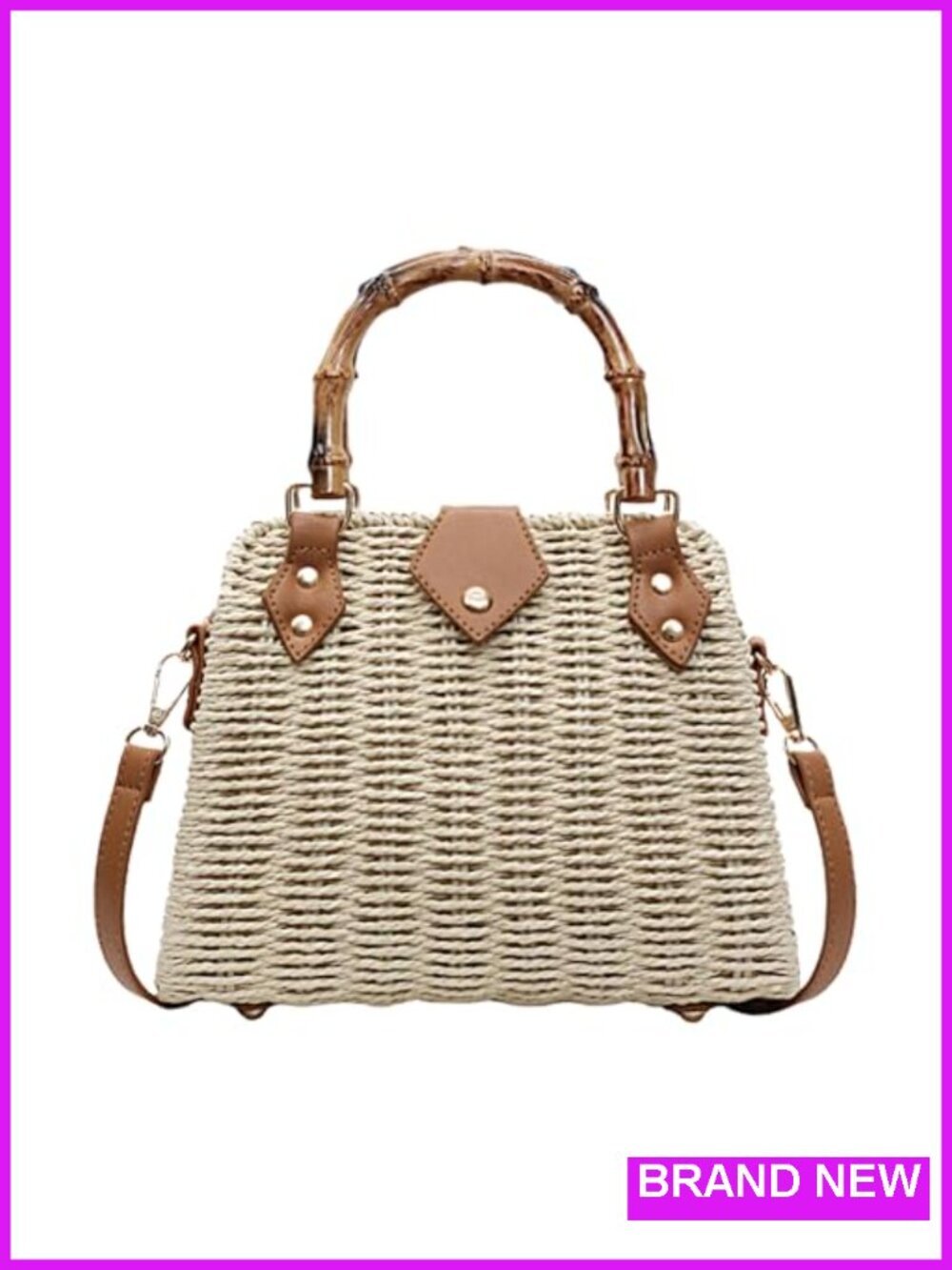 Straw Tote Bag Summer Beach Crossbody Top-handle Woven Shoulder Handbag Vintage